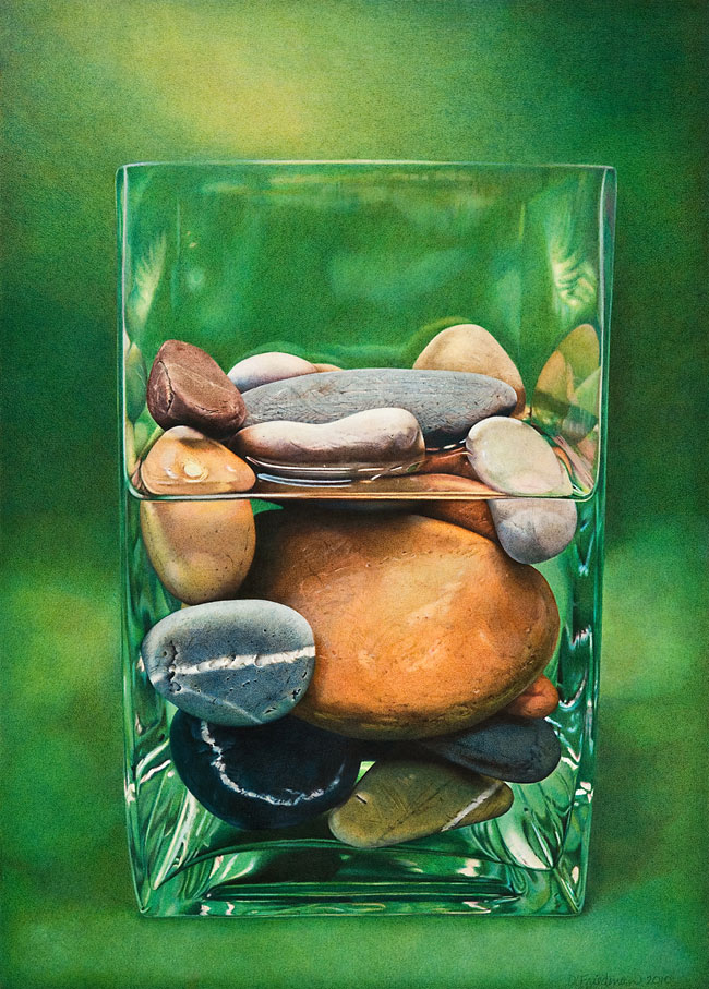 graphite drawings, colored pencil, stones, still-life, landscape